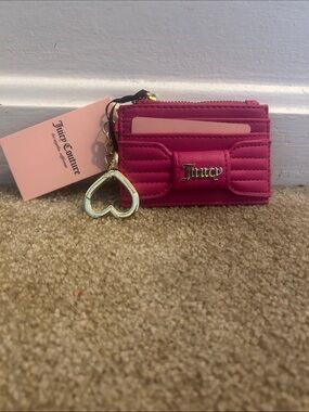 Juicy Couture Fuchsia Quilted Card Holder with Gold Heart Charm